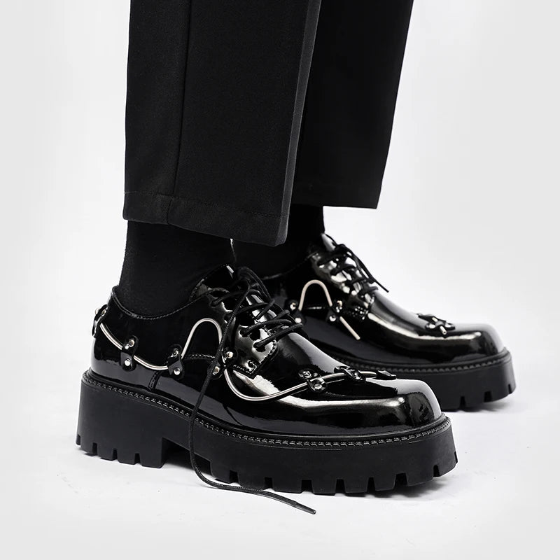 Brand New Black Brogue Shoes Men Classic Platform Oxford Dress Shoes Men Retro Patent Leather Footwear Low-Ankle Party Shoes