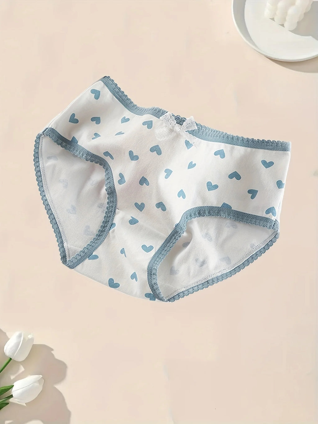 5pcs Women’s Soft Breathable Briefs Heart Plaid Print Panties Comfortable Intimates for Daily Wear