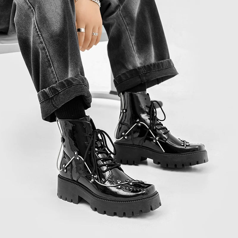 Brand New Black Brogue Shoes Men Classic Platform Oxford Dress Shoes Men Retro Patent Leather Footwear Low-Ankle Party Shoes