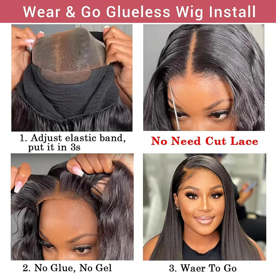 Glueless Wigs Virgin Human Hair Ready To Wear Pre Plucked Pre Cut No Glue 6X4 Bone Straight 100% Human Hair Lace Wigs for Women