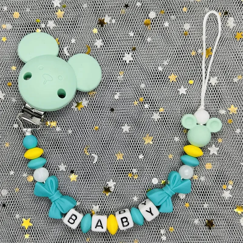 2024 Baby Teether Handmade Personalized Name Pacifier Clips Holder Chains Silicone Pacifier Chain Clips Baby Teething Chain Gift