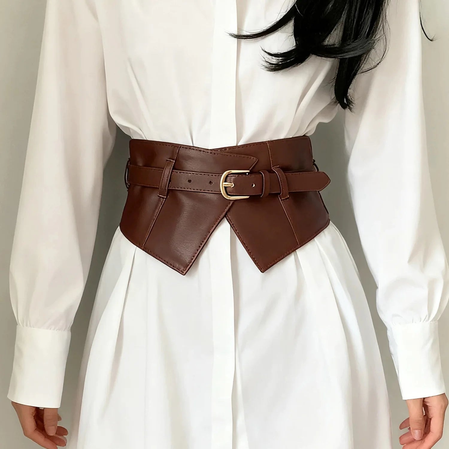 Fashion Decorative Wide Belts Women Black Coffee Elastic PU Waistband Classic Pin Buckle Belts Corset Cincher for Dresses Coats