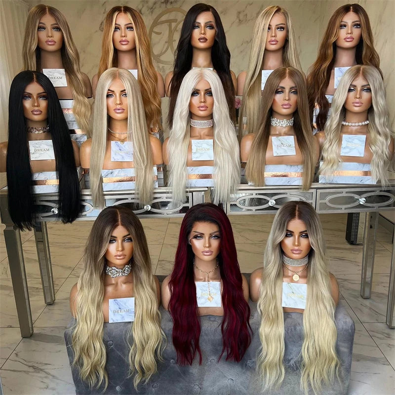 Wig female Synthetic Hair Brown Blonde Highlights Short Bob Shoulder Wigs 13x4 Glueless High Quality Full Enough miku cosplay