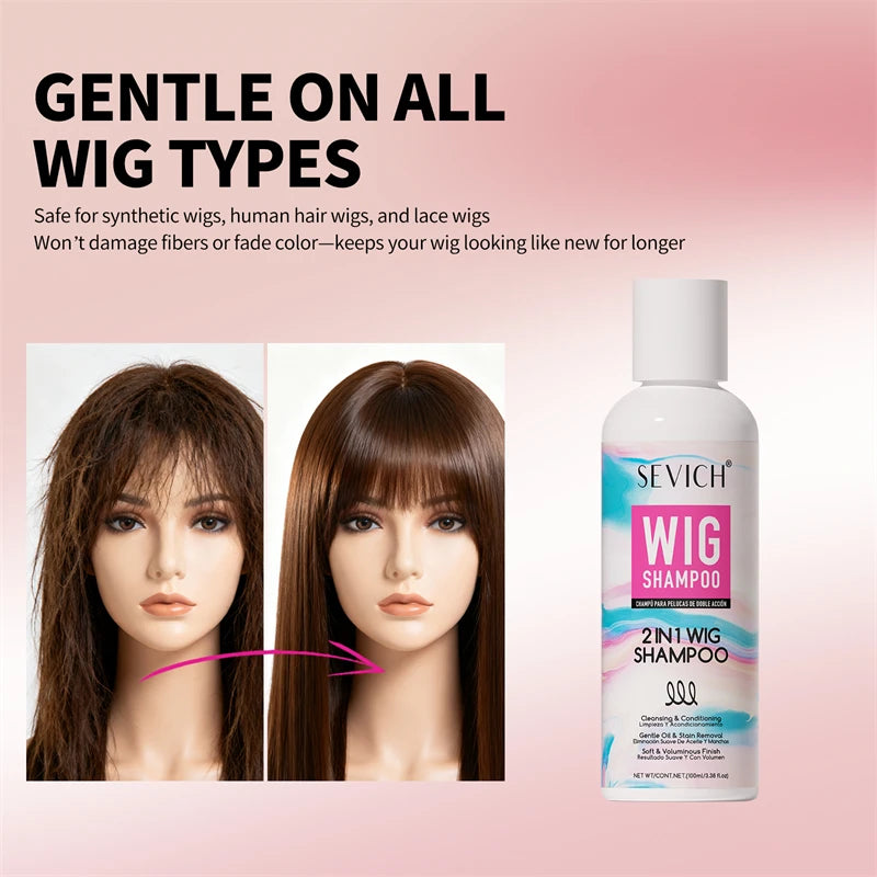 2 IN 1 Wig Shampoo For Synthetic Hair Soak & Rinse Deep Cleansing Revitalizes, Moisturizes Anti-Frizz Softening Wig Care Product