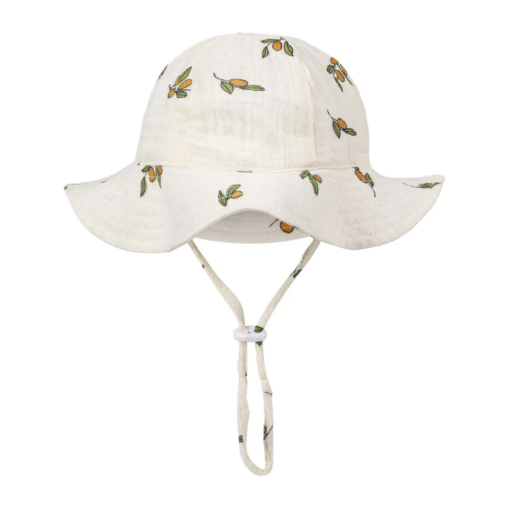 Floral Print Baby Bucket Hats Adjustable Solid Caps for Infant Boys Girls Sunscreen Outdoor Beanies Beach Fishing Headwraps