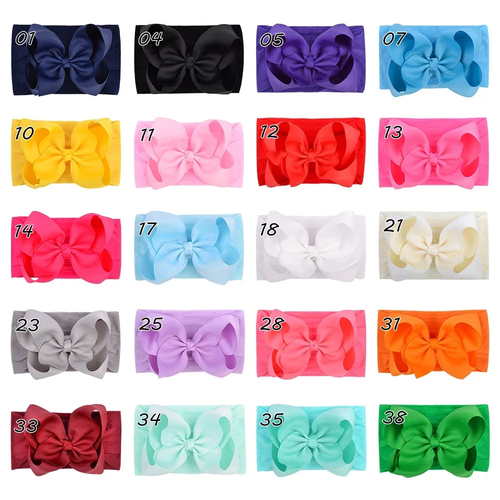 1PC Large Ribbon Bow Headband for Baby Girls Wide Nylon Turban Newborn Bow Headwrap Gift Super Soft Babe Hair Accessories