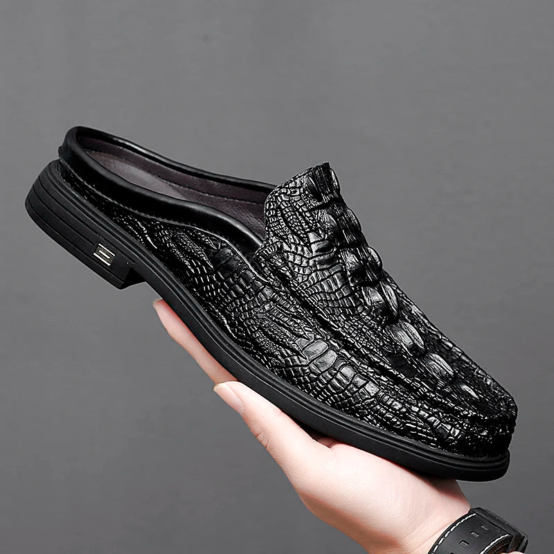 Black Half Shoes for Men Leather Shoes Men Mules Casual Shoes Men Fashion Social Big Size Mocassin Elegantes Walking Shoes