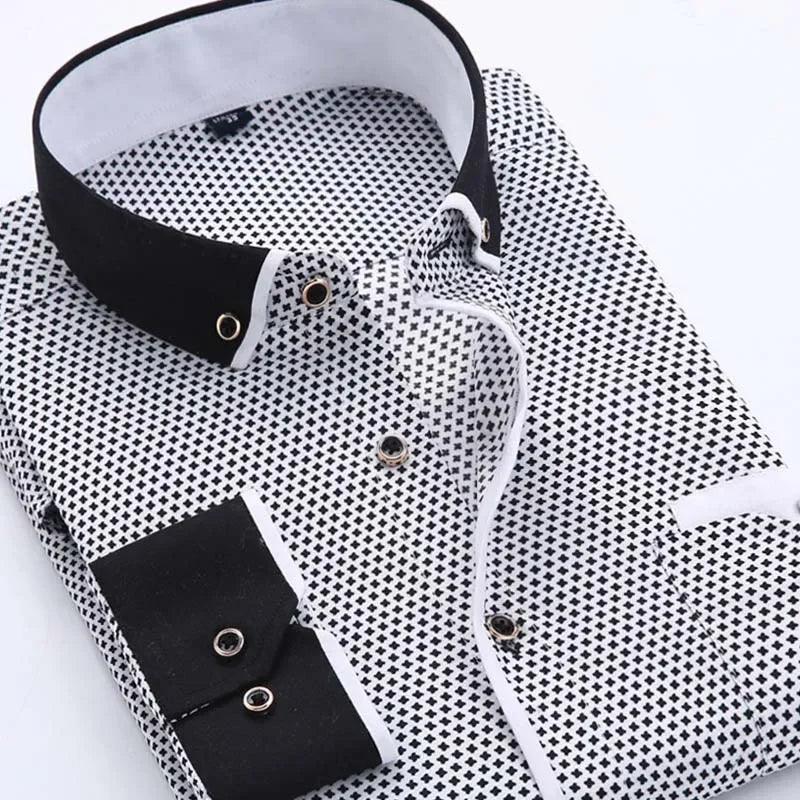 White Big Size 5XL Men Dress Shirt 2026 New Long Sleeve Slim Fit Button Down Collar Good Quality Printed Business Shirts