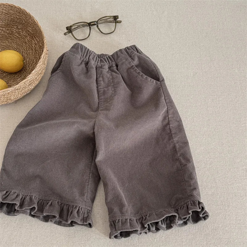 2026 Spring New Girls Cotton Loose Harem Pants Children Girl Clothes Casual Ankle-length Trousers Toddler Kids Corduroy Pants