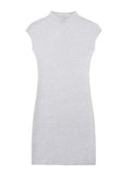 TRZA Women Fashion Stretch Knit Mini Dress Vintage High Neck Sleeveless Female Dresses Vestidos Mujer