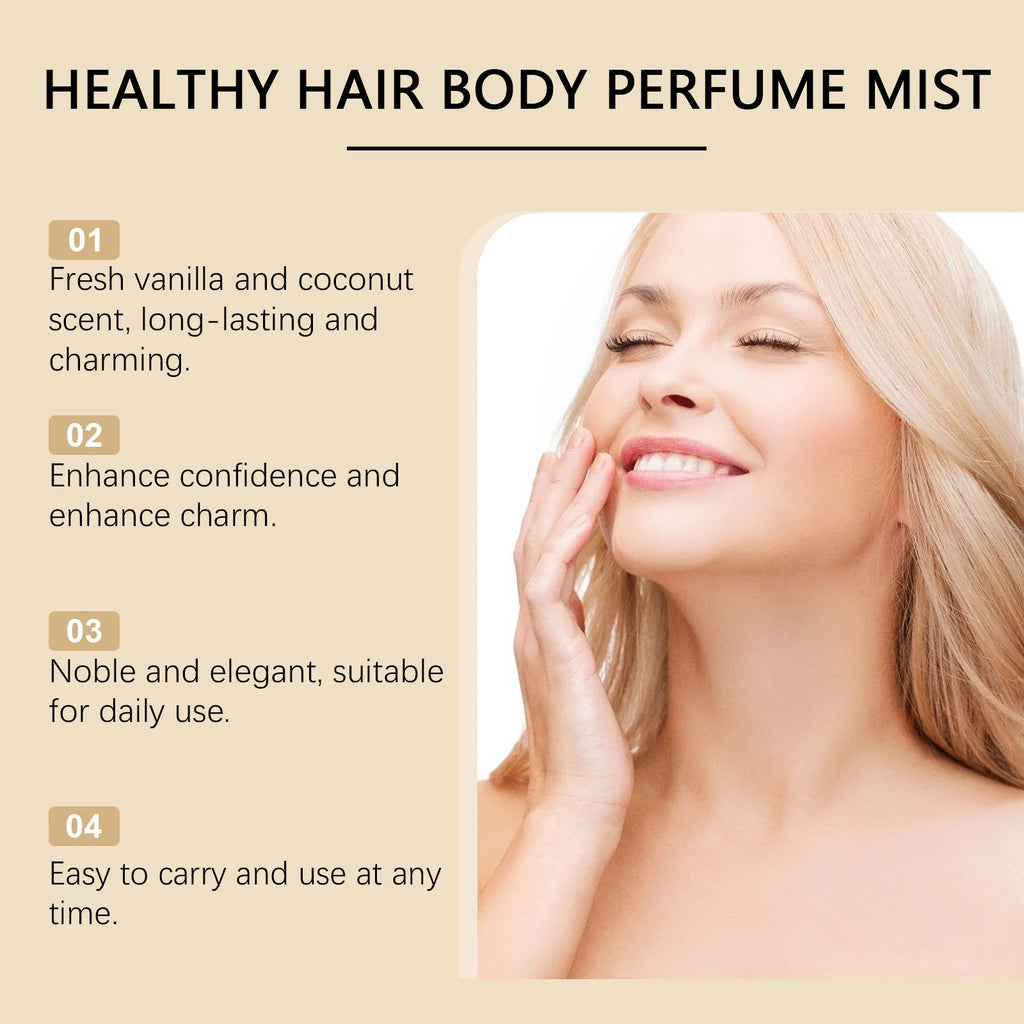 Vanilla Coconut Body Perfume Spray, long-lasting fragrance, exuding unique charm, fresh and romantic, portable perfume