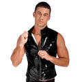Mens Glossy Patent Leather Crop Tops Patent Leather Stand Collar Vest Top Clubwear Zipper Sleeveless Jacket Gothic Punk Clubwear