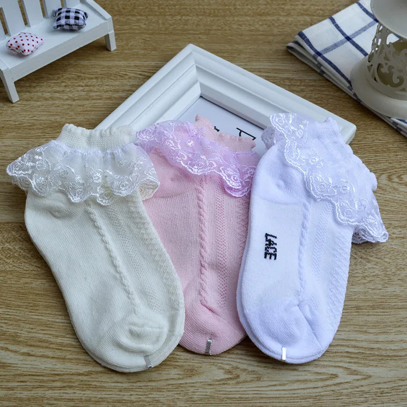 4Pairs Baby Girls Lace Socks Spring Summer Ruffle Princess Mesh Children Ankle Short Breathable Cotton Toddler Kids Socken 1-6Y