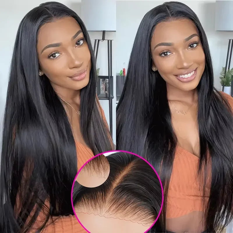 Glueless Wigs Virgin Human Hair Ready To Wear Pre Plucked Pre Cut No Glue 6X4 Bone Straight 100% Human Hair Lace Wigs for Women