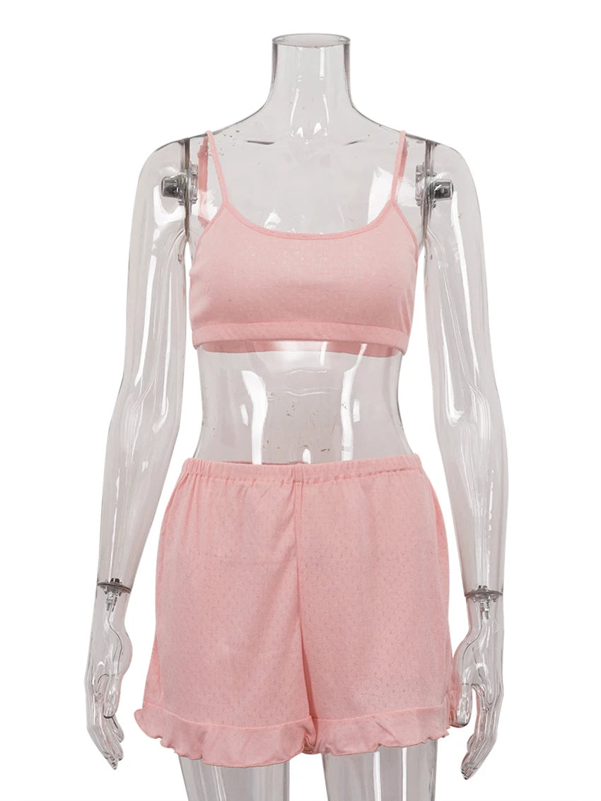 Mathaqiqi Summer Women Sleepwear Set Sexy Tank Tops Pajama Spaghetti Strap Nightgowns Crop Top Nightie Shorts Casual Pyjama Suit
