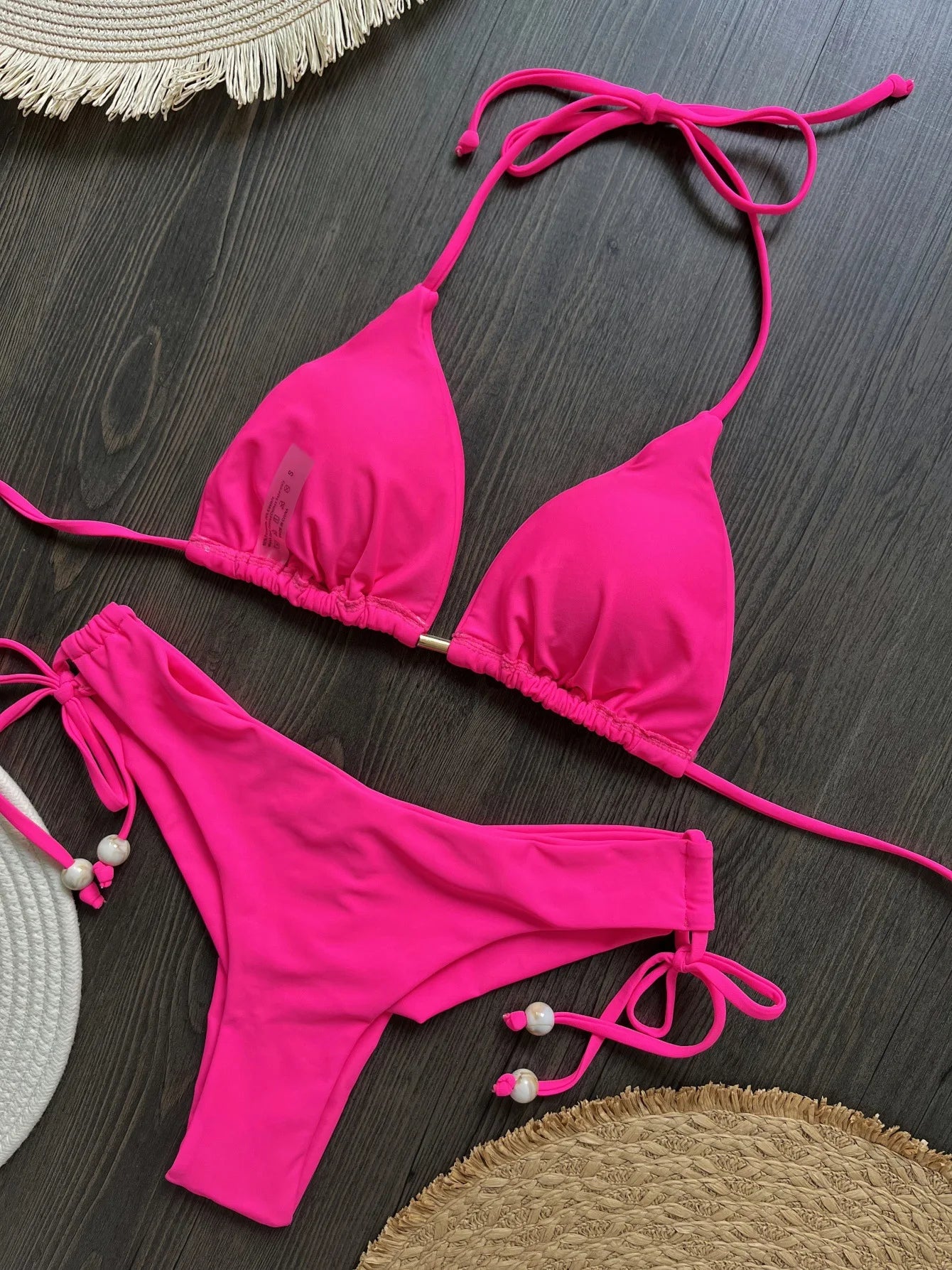Summer Brazilian Bikini Set Women Sexy Bandage Top Thong Bottom 2 Pieces Set Push-up Swimwear Lace Up Swimsuit Beachwear