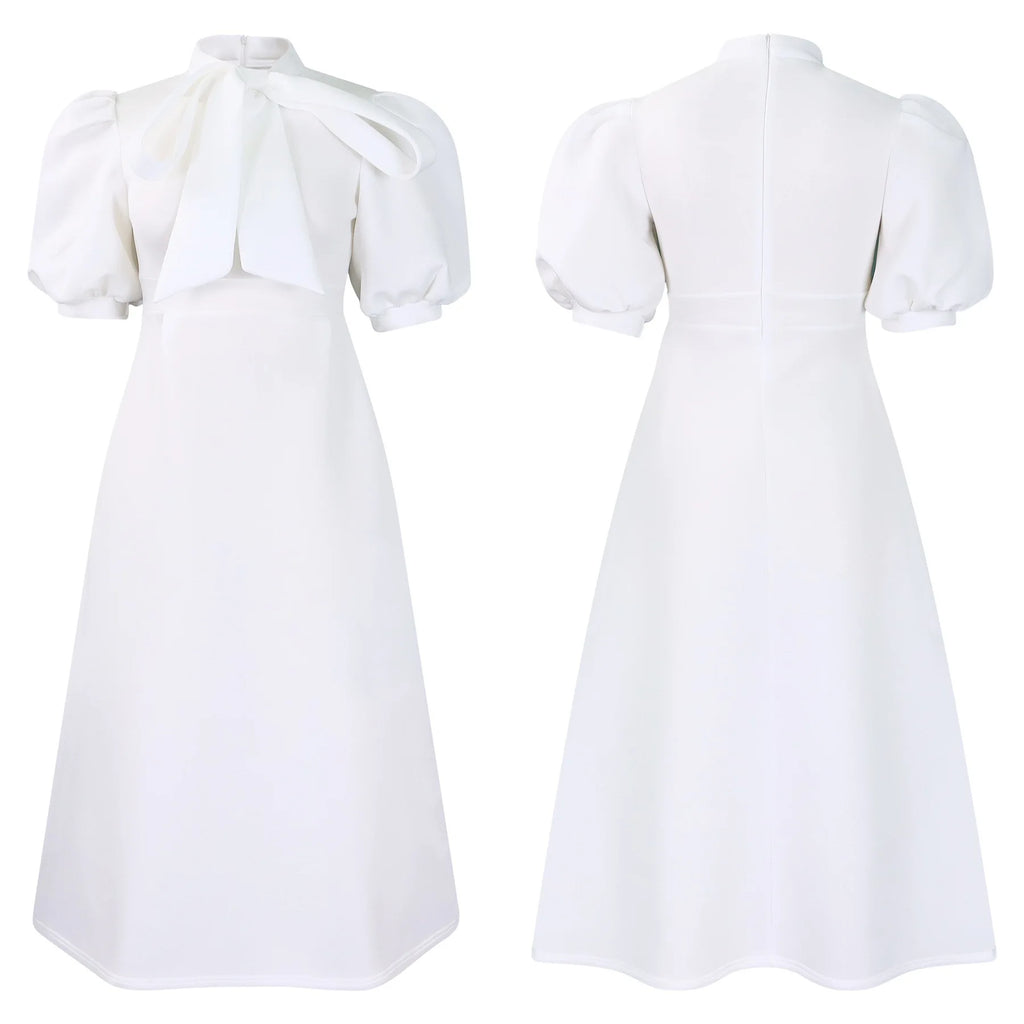 Elegant Party Dresses for Woman 2024 Luxury Bow Collar Short Sleeve High Waisted A Line Pleated Ankle Length Birthday Party Robe
