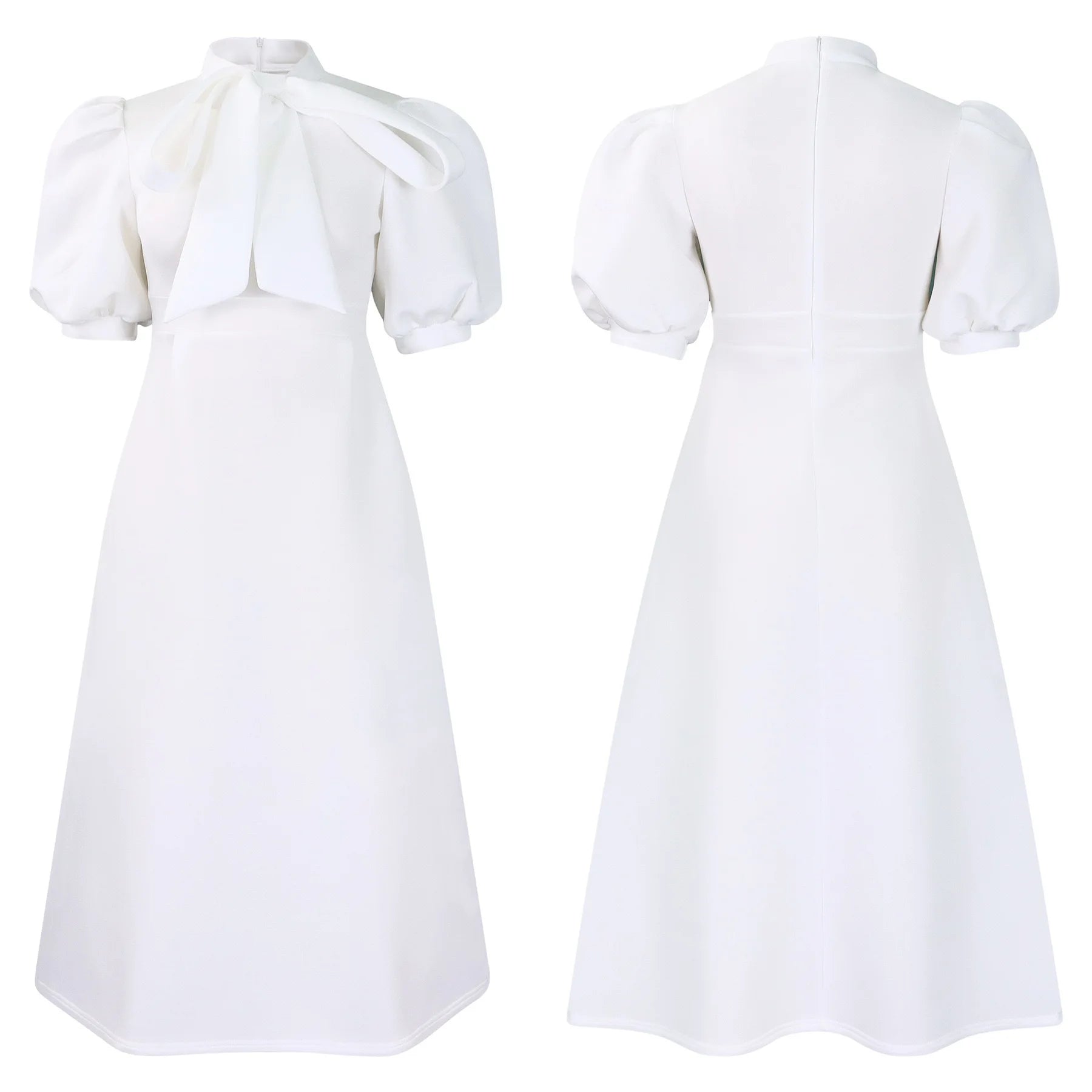 Elegant Party Dresses for Woman 2024 Luxury Bow Collar Short Sleeve High Waisted A Line Pleated Ankle Length Birthday Party Robe
