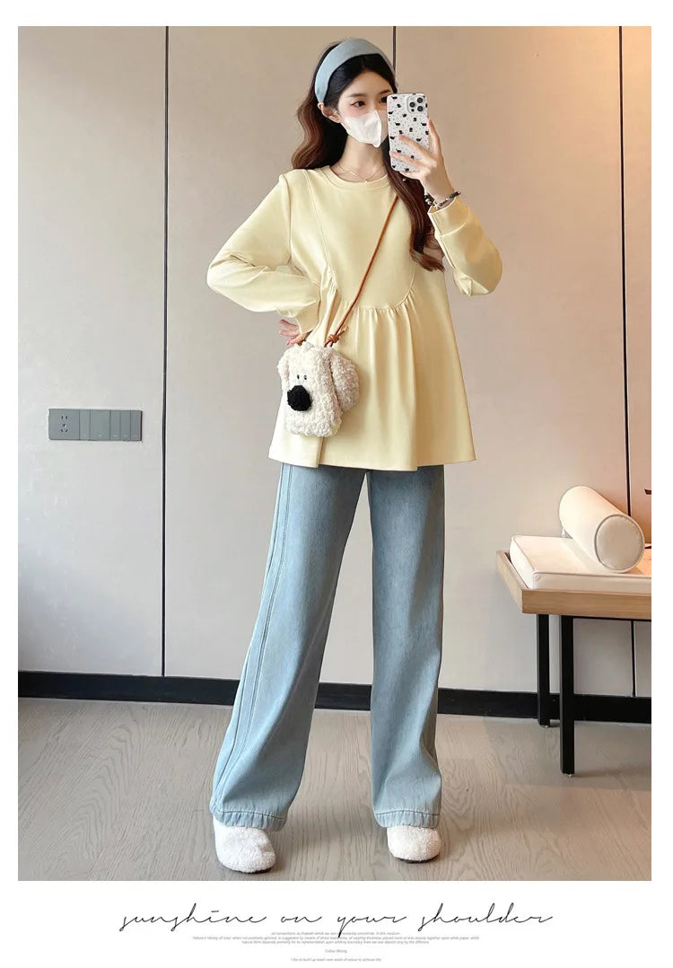 Maternity Sweatshirt Spring Autumn Simple Casual Cute Loose Slim Comfortable Round Neck Long Sleeve Sweatshirt For Pregnancy
