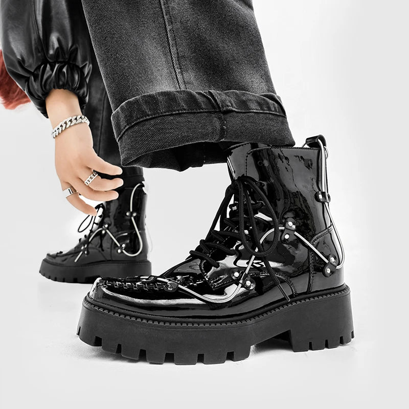 Brand New Black Brogue Shoes Men Classic Platform Oxford Dress Shoes Men Retro Patent Leather Footwear Low-Ankle Party Shoes