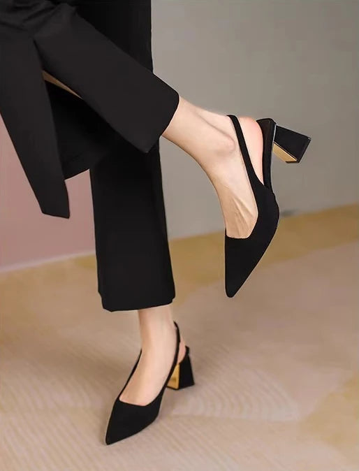 Black Sandals Women Summer New Fashion Women's Pointed Square Heel Sandals Pumps Women Shoes Office Dress Shoes Sexy High Shoes