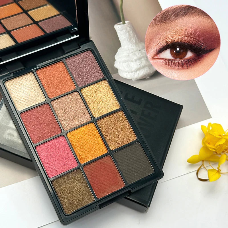 12-Color Eyeshadow Palette – Pearlescent, Matte, Fine Shimmer, Glitter, Earth Tones, Long Lasting Eye Shadows, High-Performance