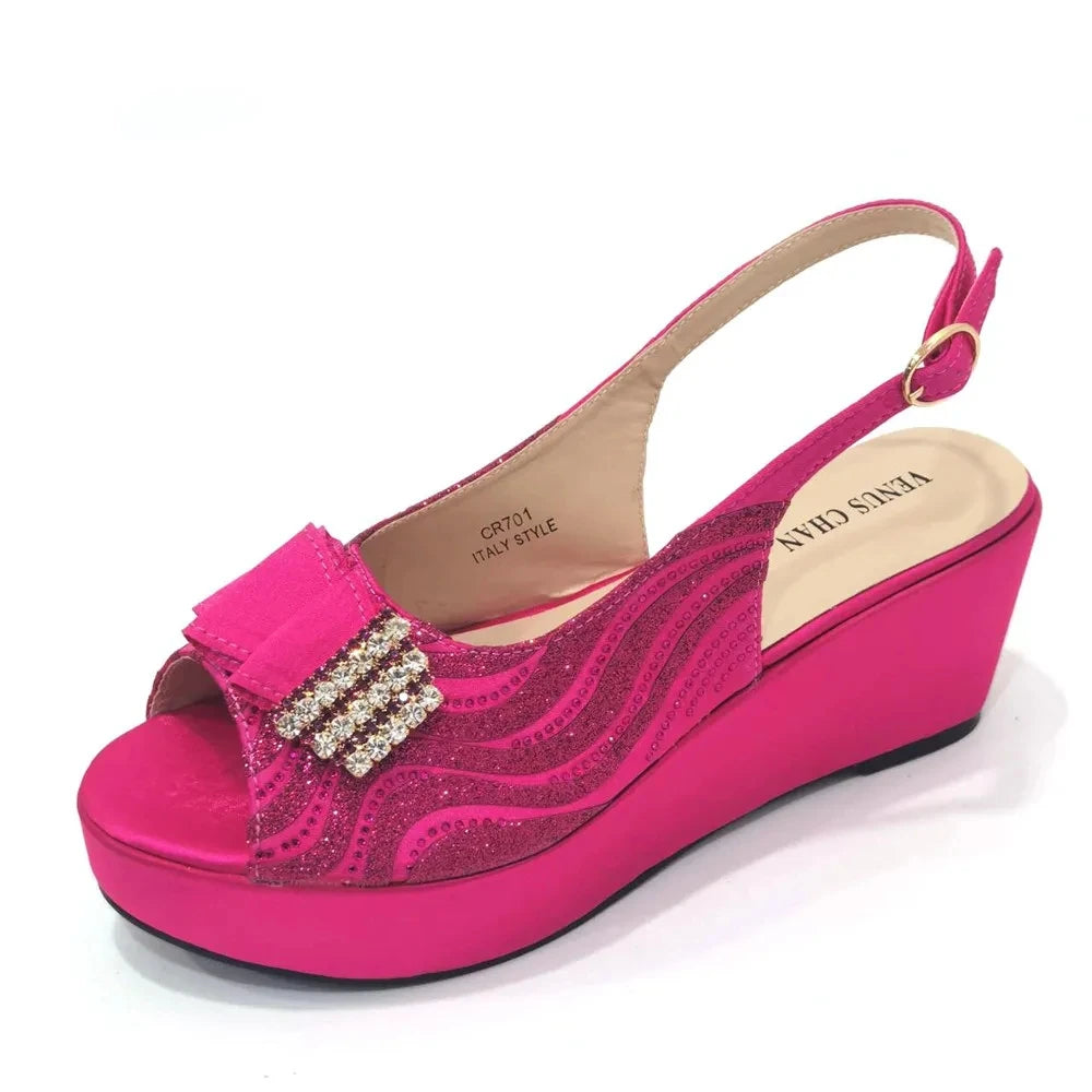 Sandals Italian Fashion Casual Flat Slippers Hollowed Out With Diamonds Women's Shoes African Party Outdoor Shoes