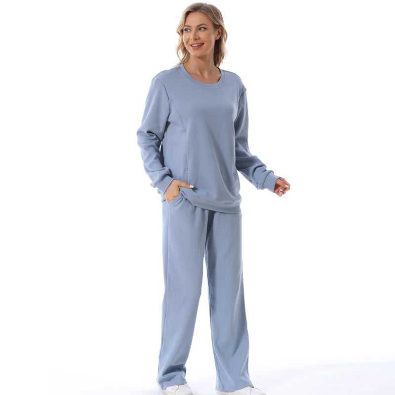 Maternity Clothes Sweatshirt Hoodies High Waist Lounge Pants Adjustable Waist Pregnant Trousers Postpartum Breastfeeding Clothes