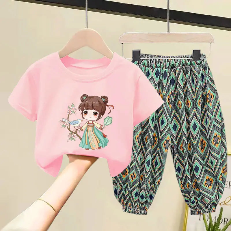 Kids Clothes Girl Sets Summer Little Girls Children Clothing Baby Suit Toddlers Girl T-shirt Short Sleeve Trousers 2pcs Cotton