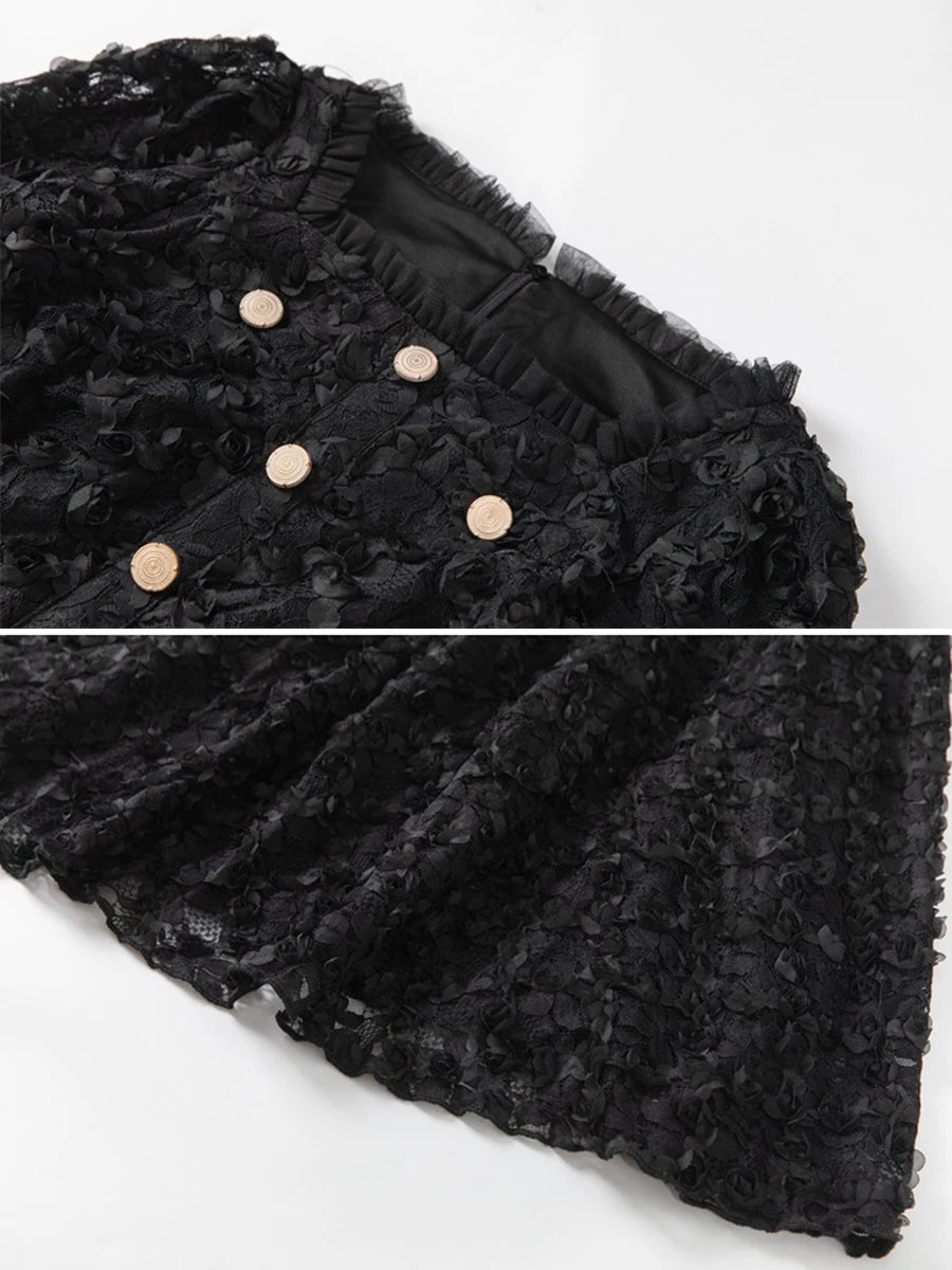 TWOTWINSTYLE Solid Spliced Button Slimming Dresses For Women O Neck Long Sleeve High Waist Temperament Dress Female Fashion New