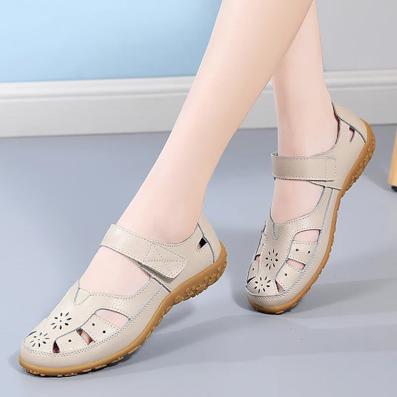 Sandals Summer Breathable Leather Slippers Women Fashion Non-Slip Casual Roman Shoes Ladies Sandals on Sale Off White Shose