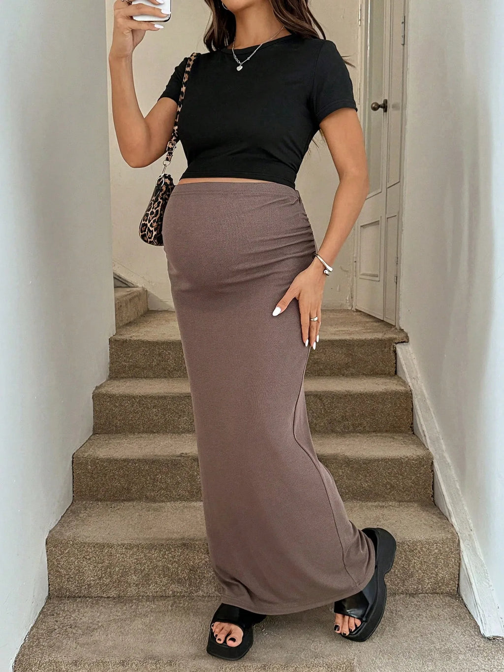 Maternity Dresses and Skirts Dress for Pregnant Women Clothing Pregnancy Clothes Spring Summer Knitted High-waisted Long Skirt
