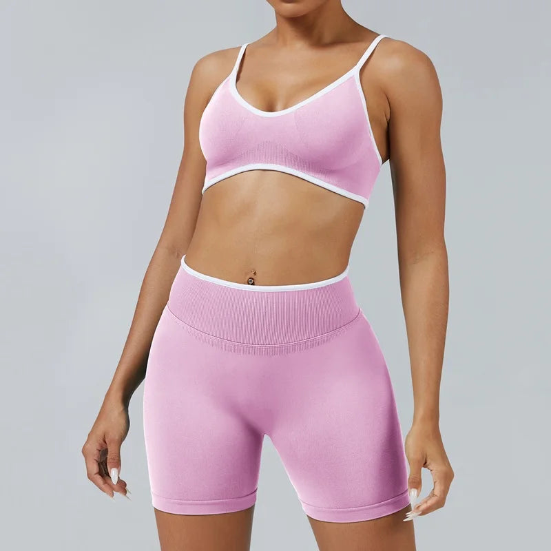 2 Piece Workout Sets Women High Stretch Scrunch Butt Ignite Shorts Sports Bra Gym Fitness Jogging Cycling Active Sports Suits