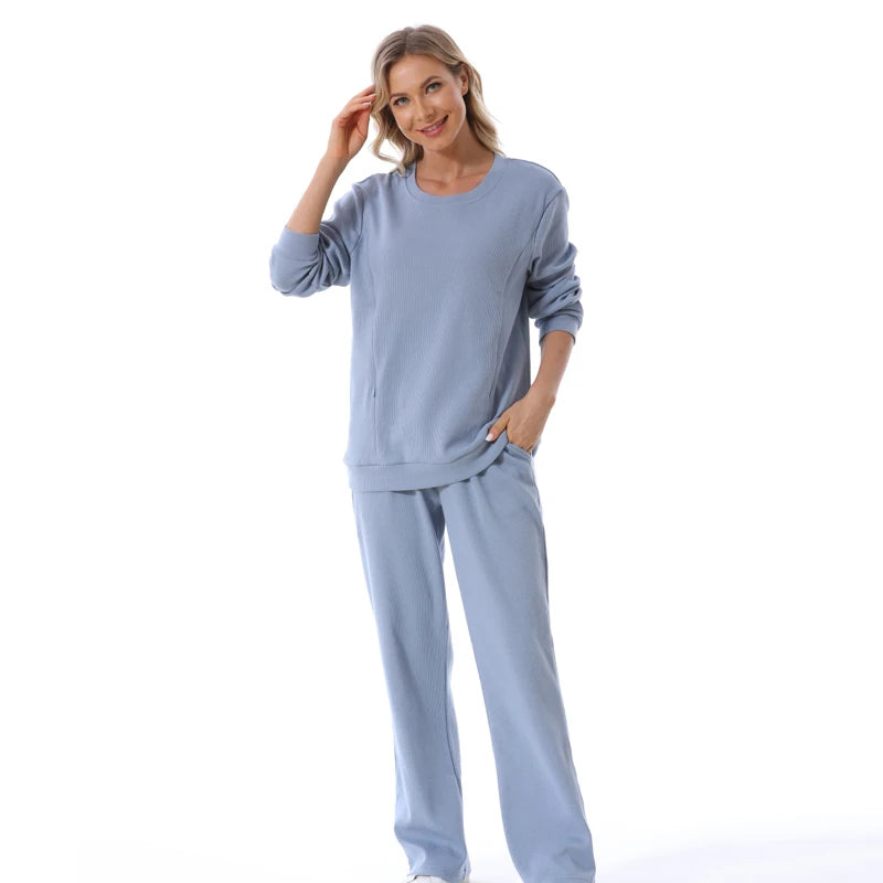 Maternity Clothes Sweatshirt Hoodies High Waist Lounge Pants Adjustable Waist Pregnant Trousers Postpartum Breastfeeding Clothes
