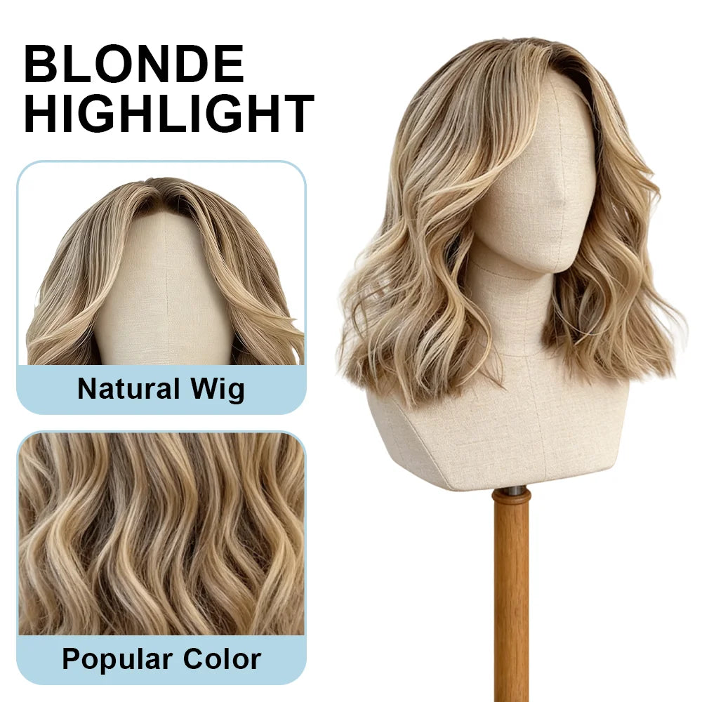 Wig female Synthetic Hair Brown Blonde Highlights Short Bob Shoulder Wigs 13x4 Glueless High Quality Full Enough miku cosplay