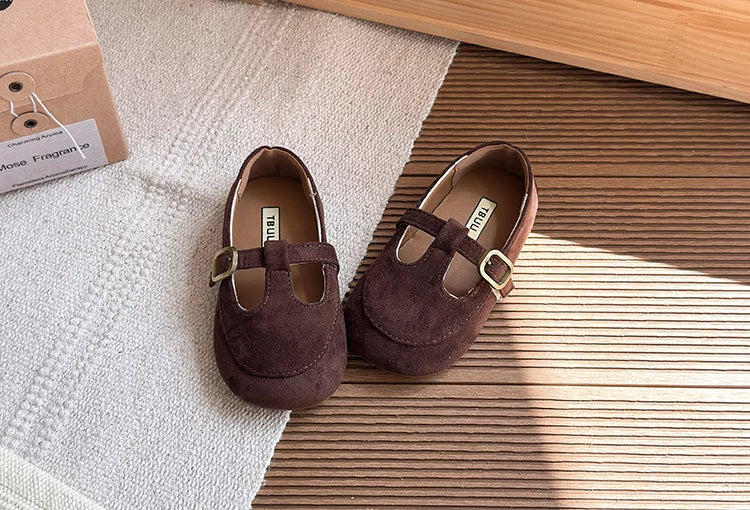 Girls Leather Shoes Toddlers Flats Princess Sweet Little Kids Soft Shoes T-strap Retro Classic Children's Dress Shoes for Party
