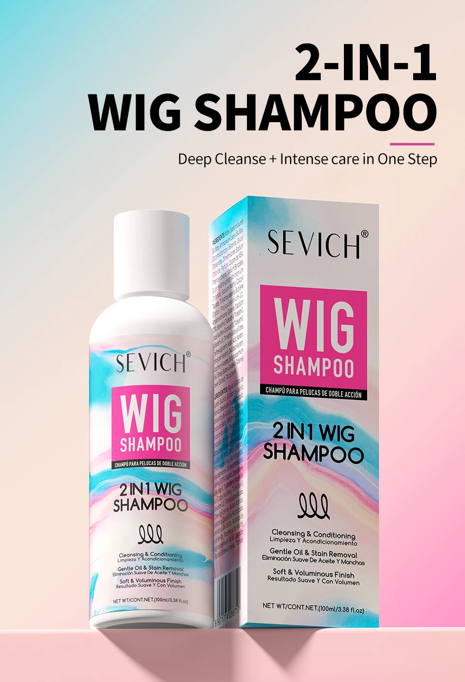 2 IN 1 Wig Shampoo For Synthetic Hair Soak & Rinse Deep Cleansing Revitalizes, Moisturizes Anti-Frizz Softening Wig Care Product
