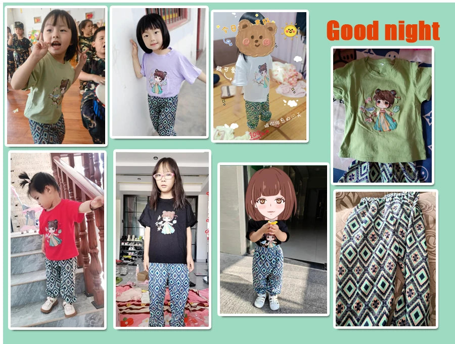 Kids Clothes Girl Sets Summer Little Girls Children Clothing Baby Suit Toddlers Girl T-shirt Short Sleeve Trousers 2pcs Cotton