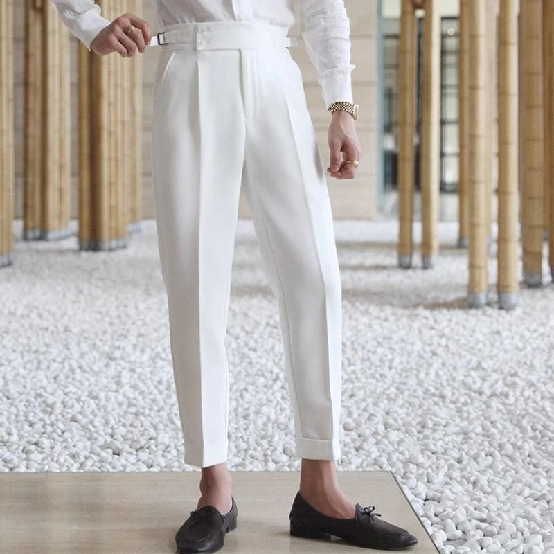 Straight Man Suits Pants Social Tailoring Business High Waist Trousers for Men Summer 2025 Formal New in Work Wear Elegant Up