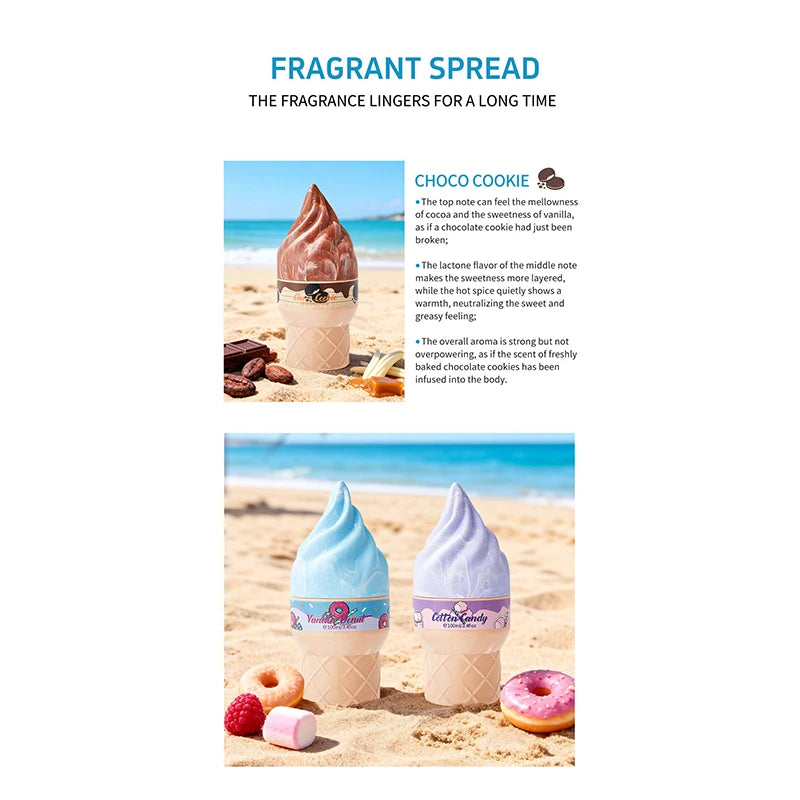 Gourmet Dessert Perfume Spray,Chocolate Cookie/Cotton Candy/Caramel Popcorn Fragrance Mist,Sweet Women Strawberry Vanilla Scent