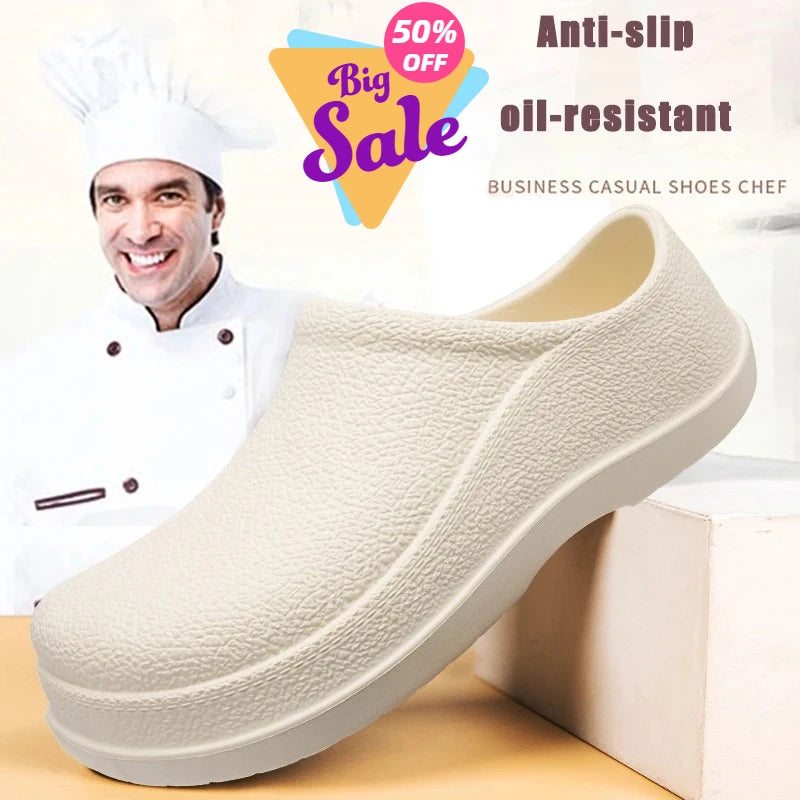 Men Chef Shoes Man Summer Beach Slippers Water-proof Oil-proof Kitchen Shoes Non-slip Garden Clogs Hotel Work Shoe EVA Sandal