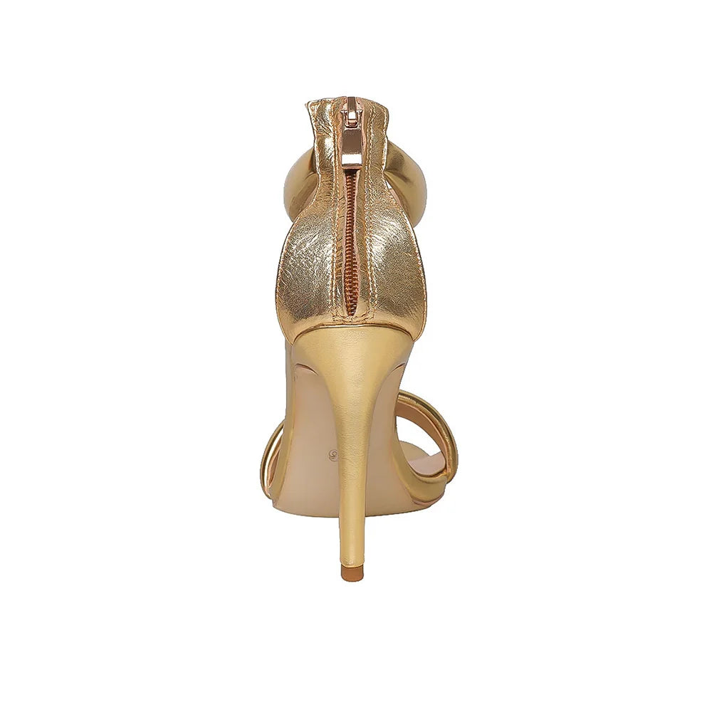 Sandals Women 2025 Concise Style One-strap Sandals for Girls Women Sexy Stiletto Heel Back Zip Cover Heels Summer Sandalias Gold