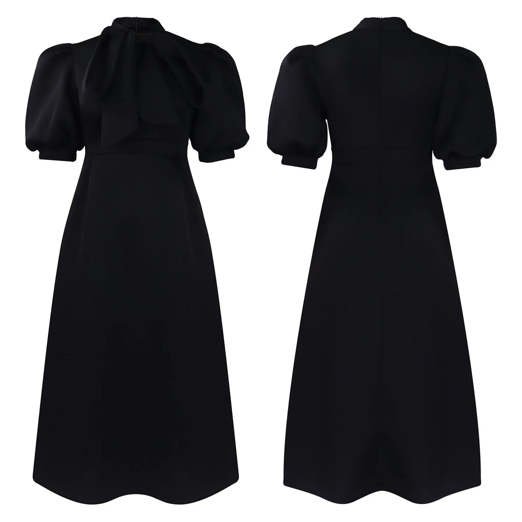 Elegant Party Dresses for Woman 2024 Luxury Bow Collar Short Sleeve High Waisted A Line Pleated Ankle Length Birthday Party Robe