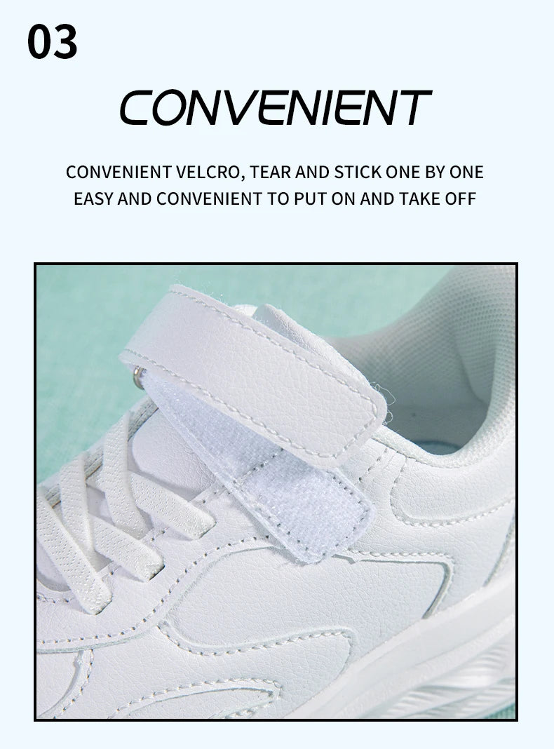 Kids White Leather Sneakers Lightweight Non-slip Casual Running Shoes for School Student Walking Outdoor Children Tennis