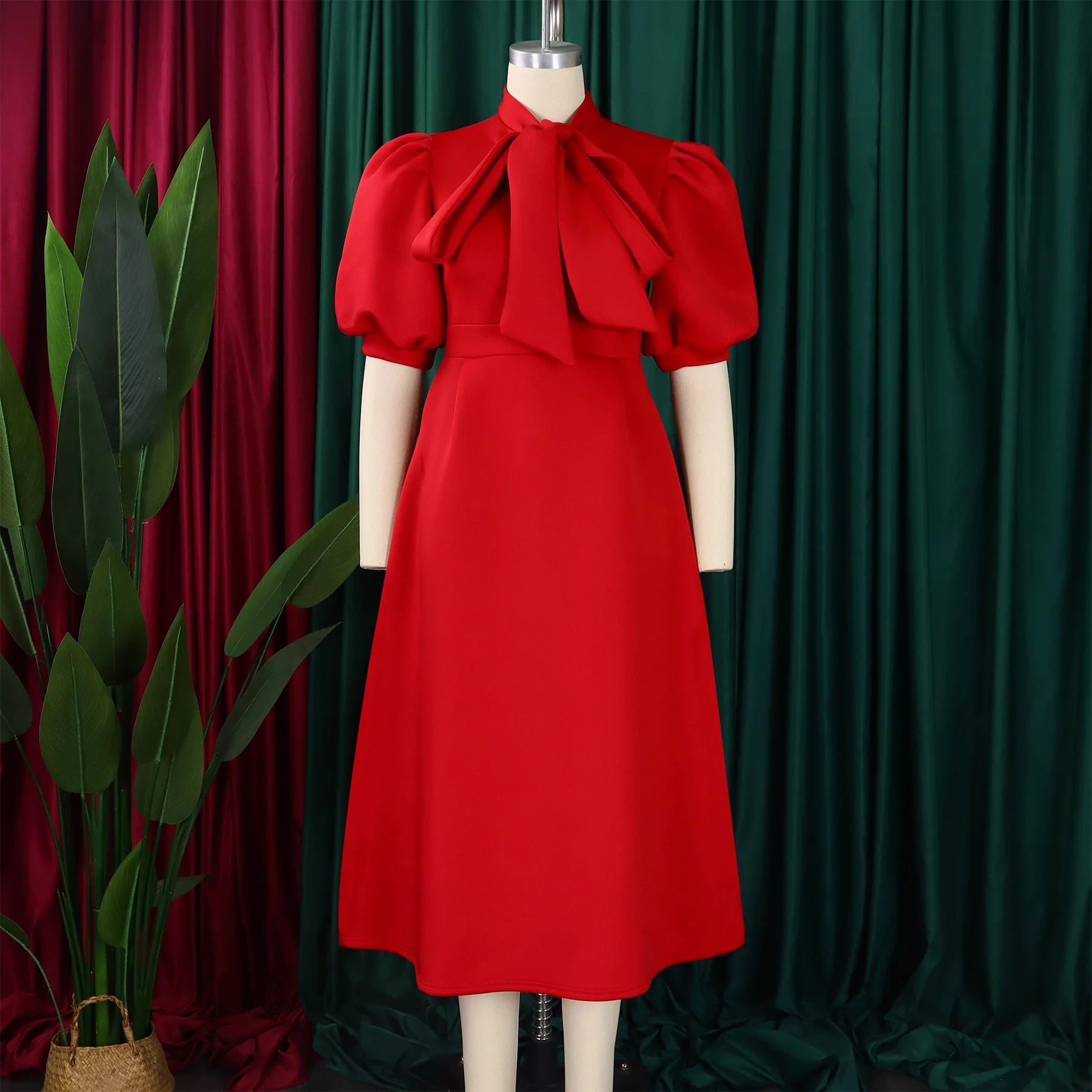 Elegant Party Dresses for Woman 2024 Luxury Bow Collar Short Sleeve High Waisted A Line Pleated Ankle Length Birthday Party Robe