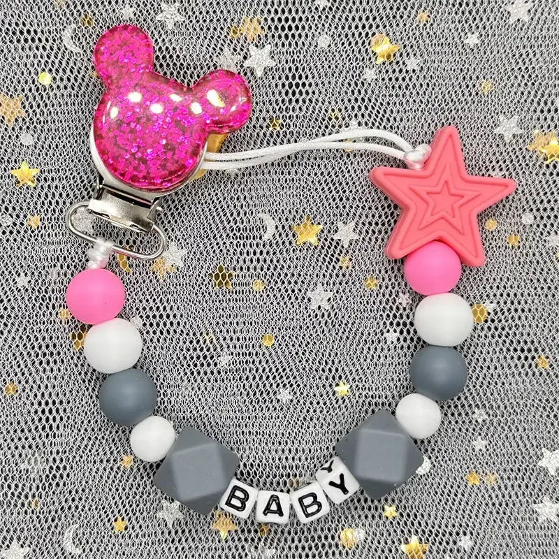 2024 Baby Teether Handmade Personalized Name Pacifier Clips Holder Chains Silicone Pacifier Chain Clips Baby Teething Chain Gift