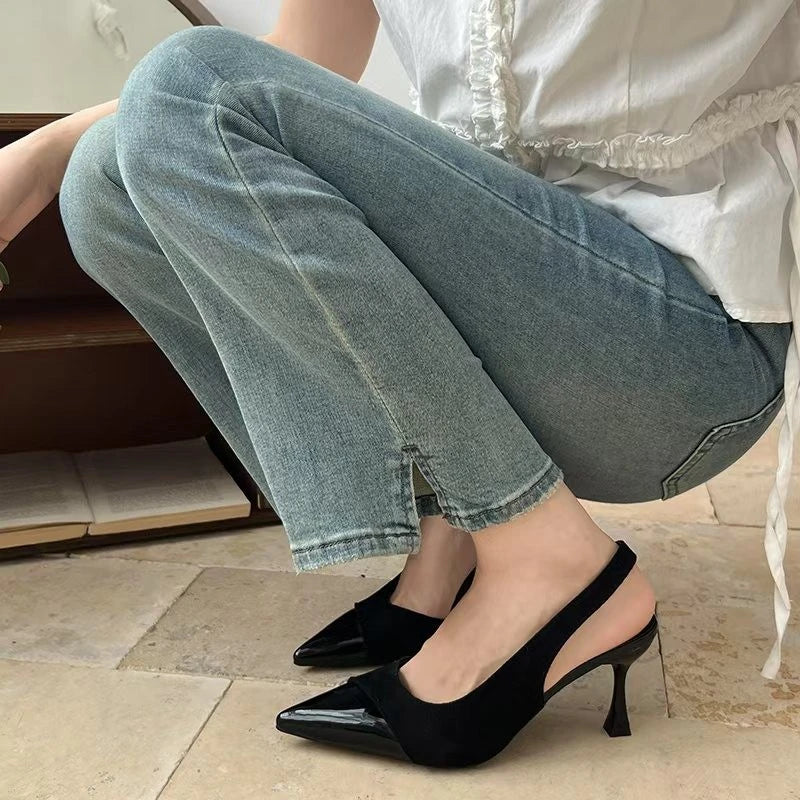 Women's Sexy Pointed-Toe Slingback Sandals — Summer 2026 Trend: Leather High Heels for Dresses — New Elegant Party Footwear