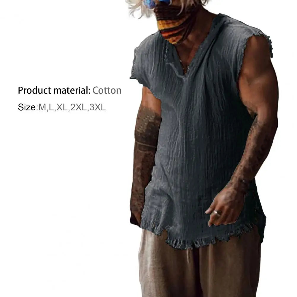 Stylish Men Tank Top  Solid Color Simple Tank Top  Breathable V Neck Summer Vest