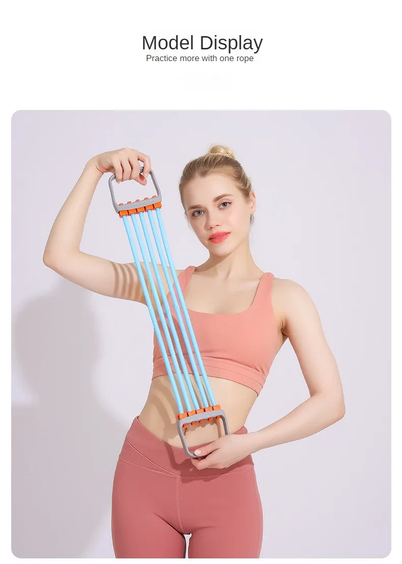 Full Body Workout Set - Chest Expander with 5 Removable Resistance Bands for Pilates, Push Ups, and Muscle Training - Strengthen