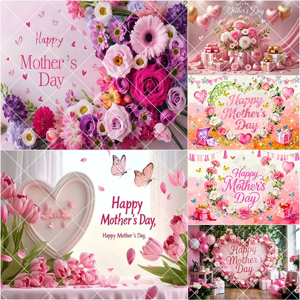 Mother‘s Day Backdrop Pink Floral Wreath Thanks Mom Best Mom Ever Festival Party Decor Decoration Photo Shoot Studio Props